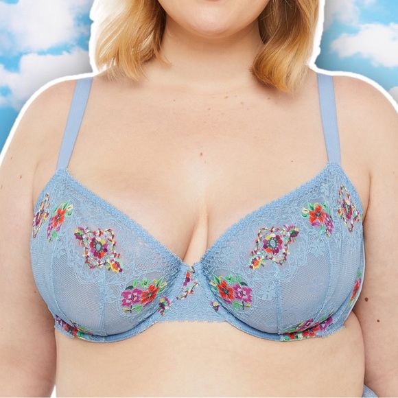Savage X Fenty Other - NWT SAVAGE X FENTY Dolled Up Unlined Lace Demi Bra Glacier Blue Dainty Doll 40DD